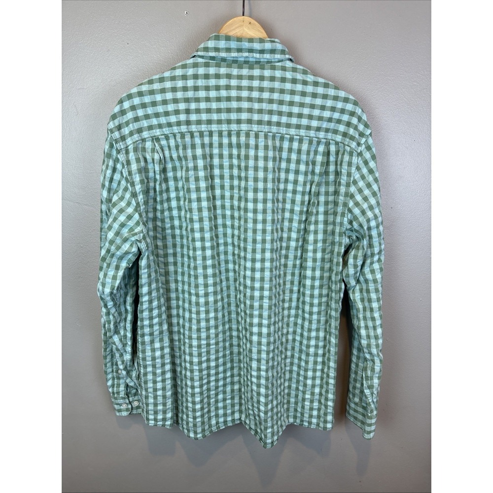 LL Bean Gingham Seersucker Button Down Camp Shirt Mens Size M-Reg Organic Green - Picture 4 of 7